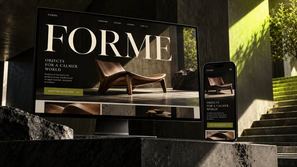 FORME concept: furniture store with editorial typography and product photography