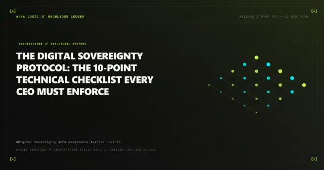 A Website Ownership Checklist for Founders — cover card with an isometric grid of connected nodes