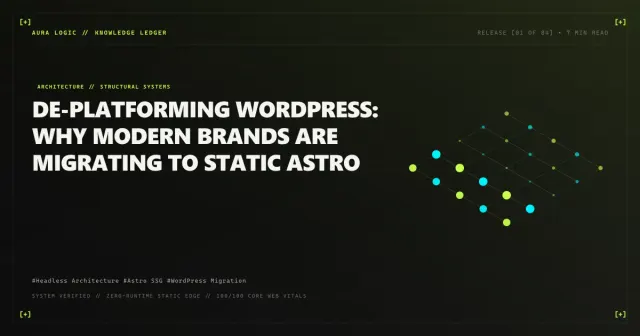 WordPress to Astro: Migration Trade-offs — cover card with an isometric grid of connected nodes